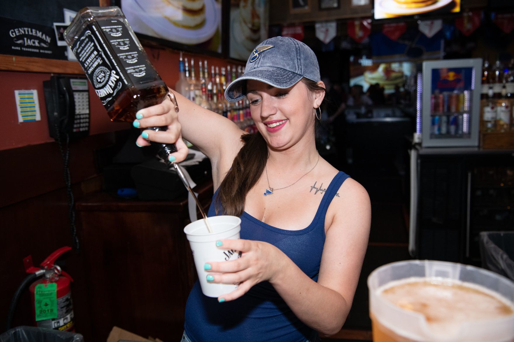 Blues fans watch Game 5 of Western Conference Finals at Syberg's on Dorsett